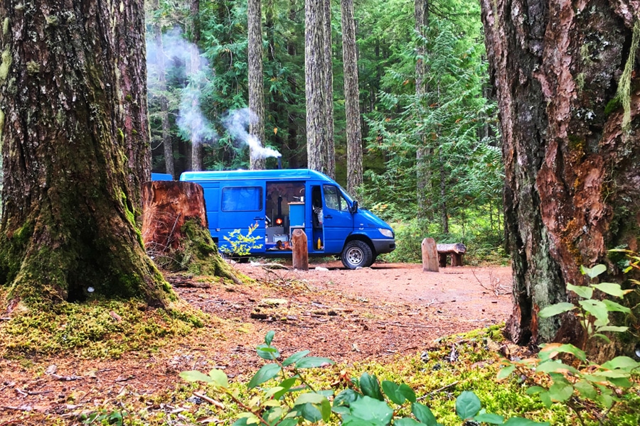 Tiny Wood Stove in Mercedes Sprinter
