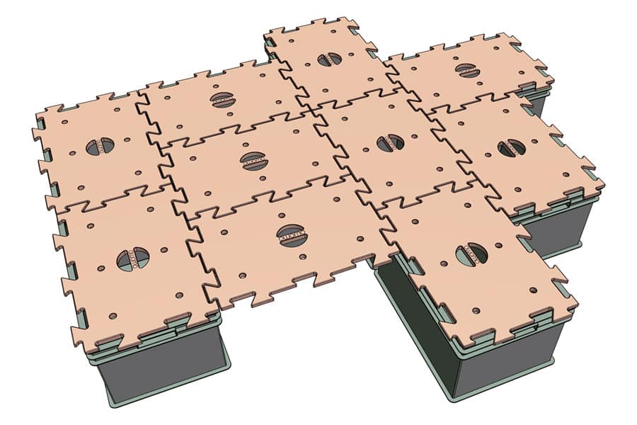 Skizze: zusammengesetze Euroboxen mit Holzdeckeln