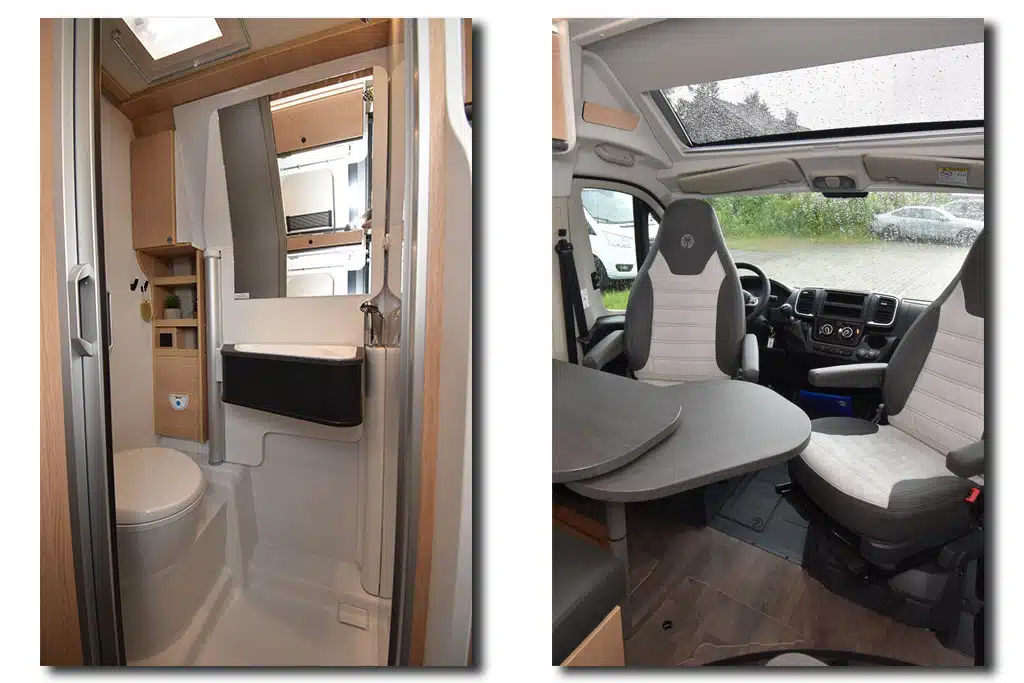 Panoramadach und Badezimmer eines Kastenwagen von Sunlight.