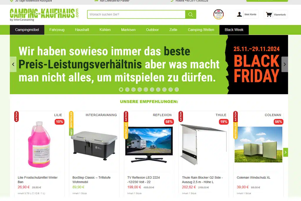 Webseiten-Screenshot Camping-Kaufhaus