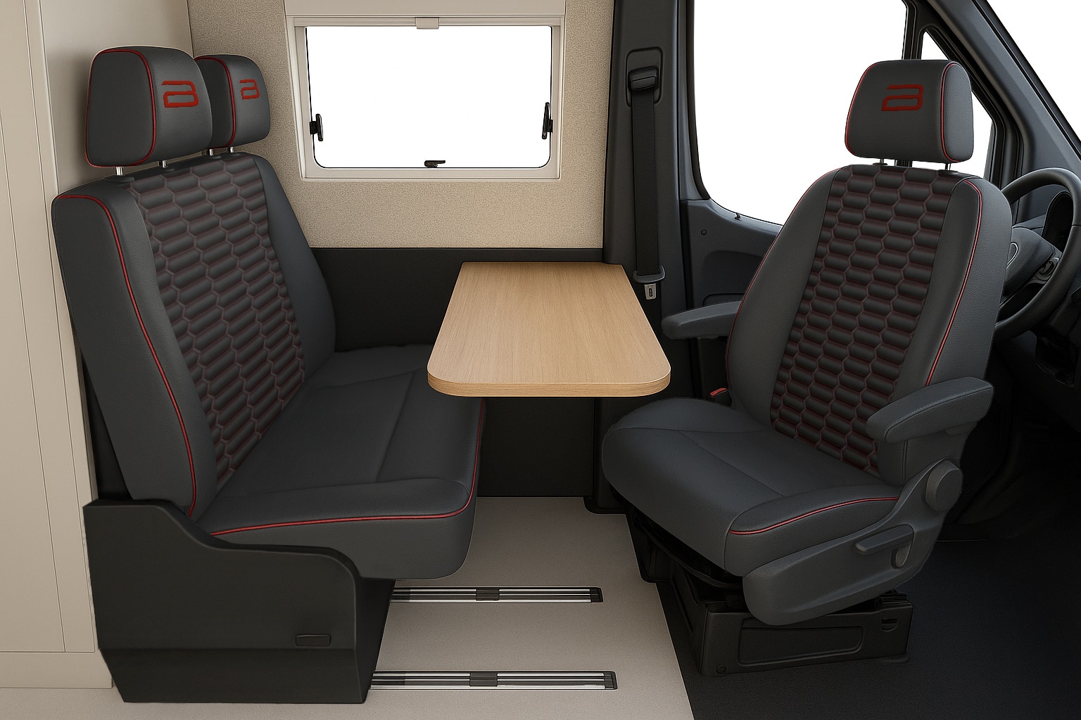 Rendering eines neuen Kastenwagen von Bürstner mit frei wählbaren Polsterstoffen