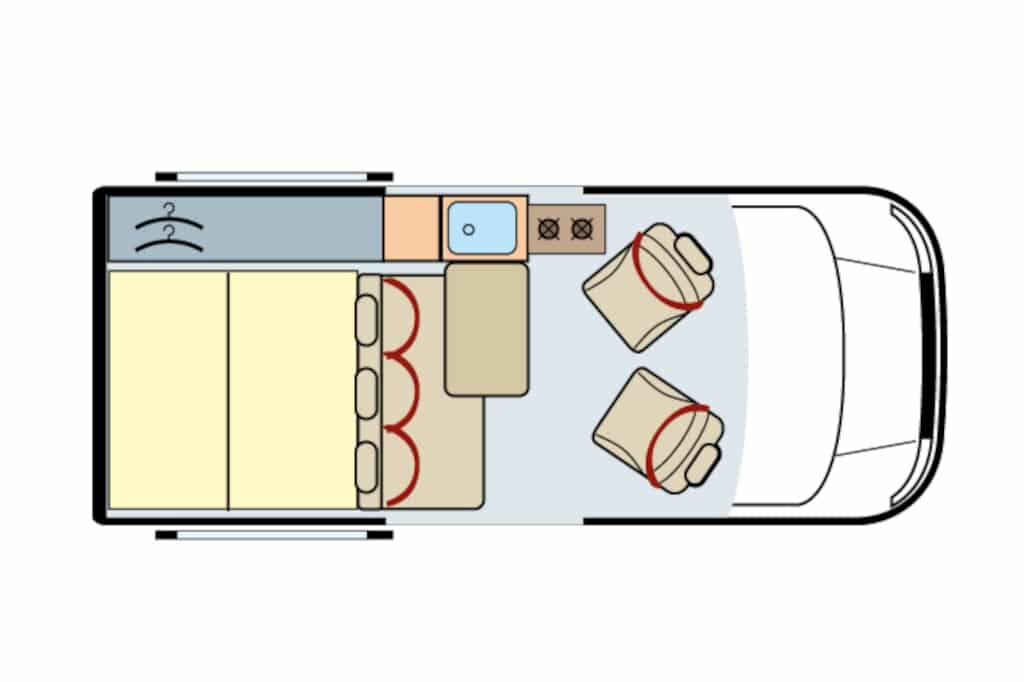 Grundriss des SpaceCamper Classic+ Caravelle auf VW-Basis