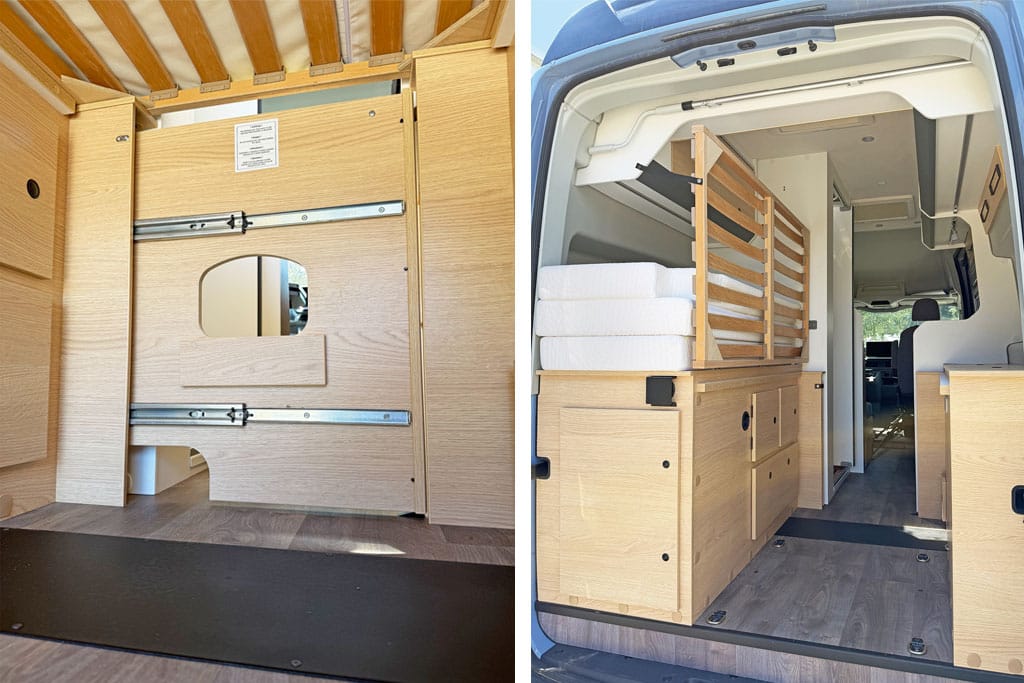 Heckgarage des Sunlight Ibex mit Bettkonstruktion und Stauraum